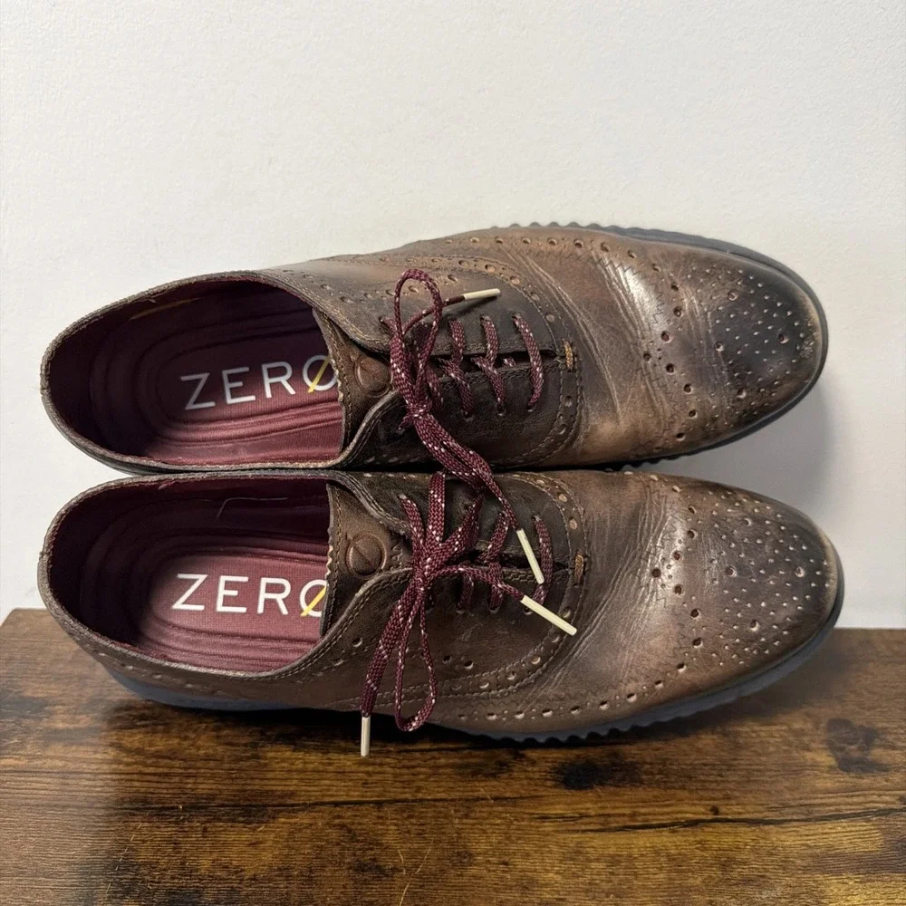 Cole Haan 2.Zerogrand Men's Sz 9.5, Brown Leather Wingtip Oxford Shoes C33974